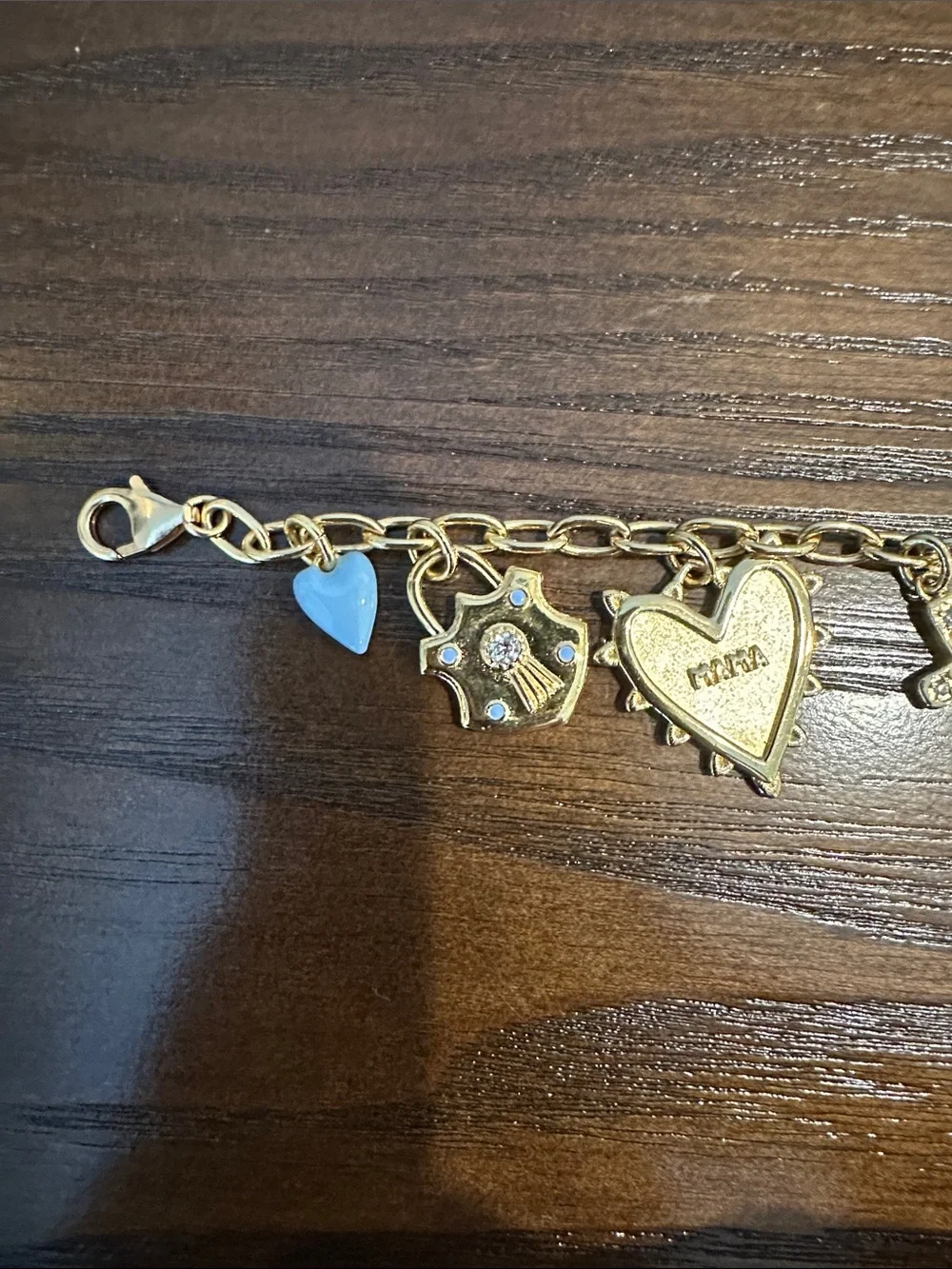 HART Gold Tone Heart Charm Bracelet with Blue Accents - Women Jewelry